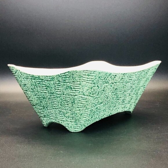 50s Kitsch Shawnee Pottery Turquoise Planter #1410 Mid Century Ceramic Bowl - Picture 2 of 13